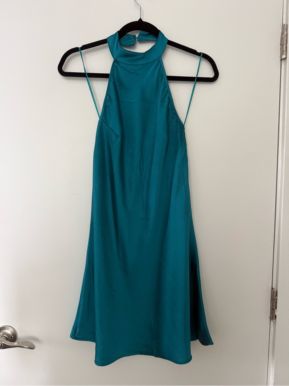 Teal Halter Neck Satin Dress